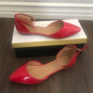 Bella Marie red patent buckle flats size 8